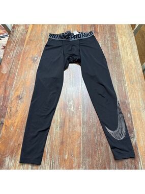 Nike Pro Black Compression Pants Mens Medium Gray Waistband